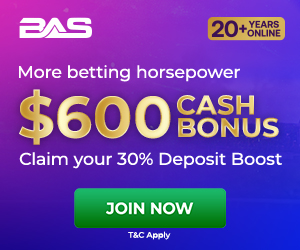 Racebook 30% Cash Bonus 300x250px